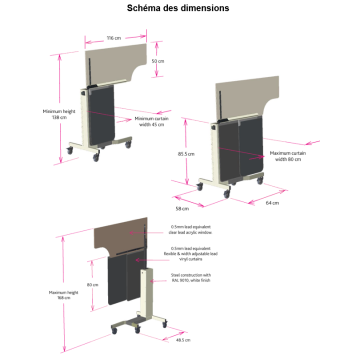 Paravent mobile anatomique pb 0,5 mm à hauteur variable (138 à 168 cm)